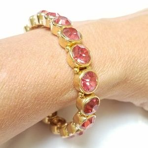Goldtone Pink Glass Stone Stretch Bracelet